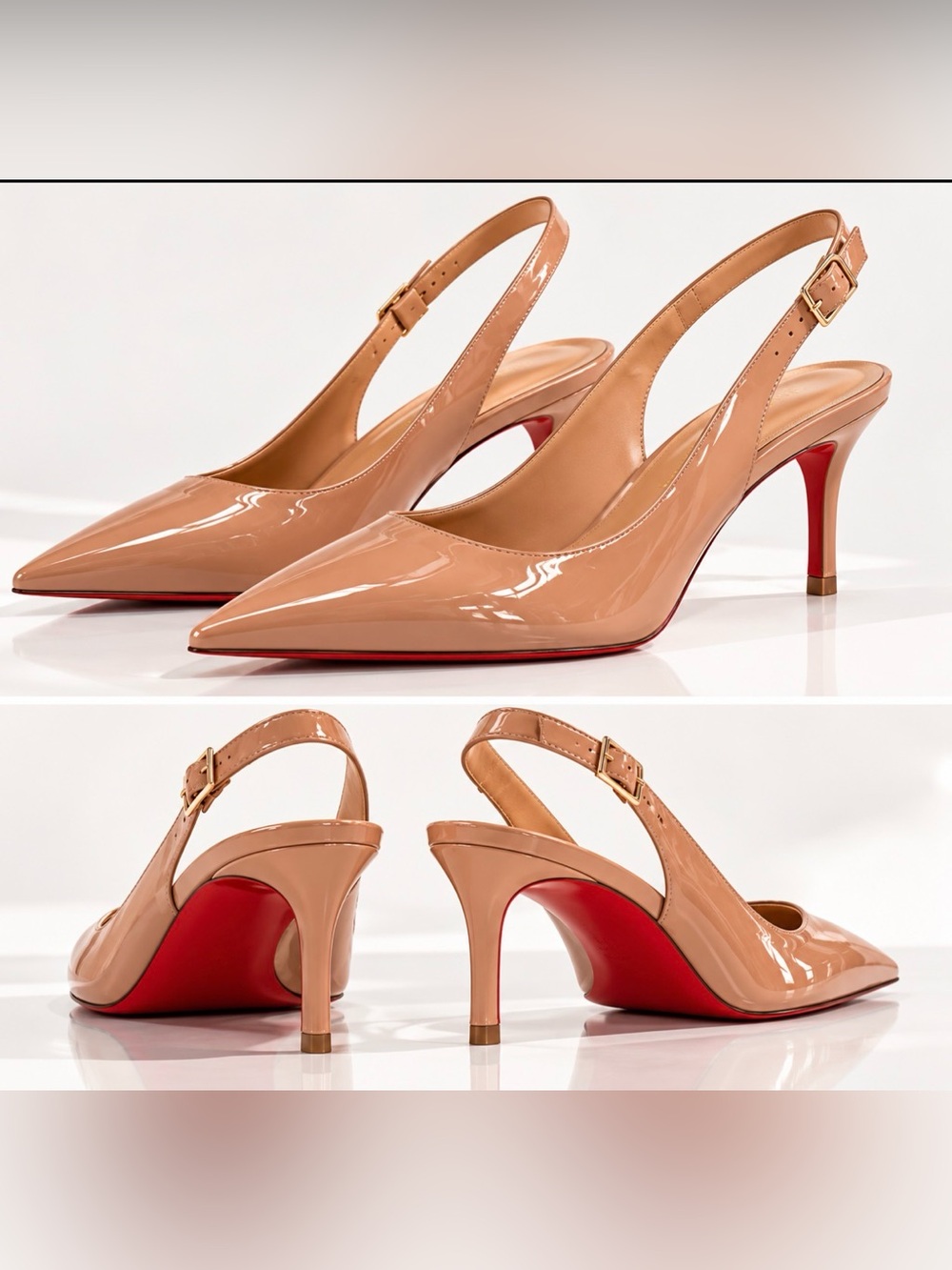 Patent Nude Slingback Pumps with Red Sole